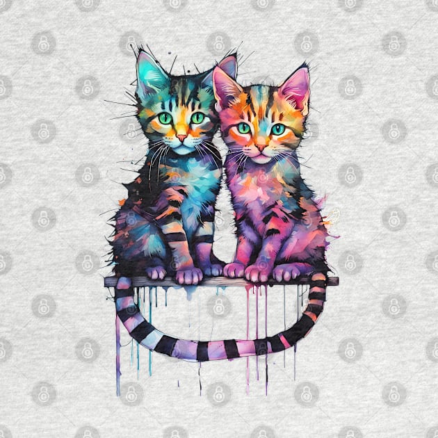 A colorful image of two cute cats by Bwiselizzy